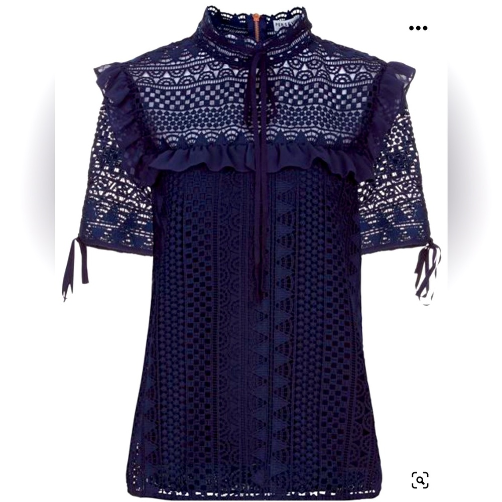 PERSEVERANCE LONDON - Victoriana Stripe‎ Lace Blouse - Navy